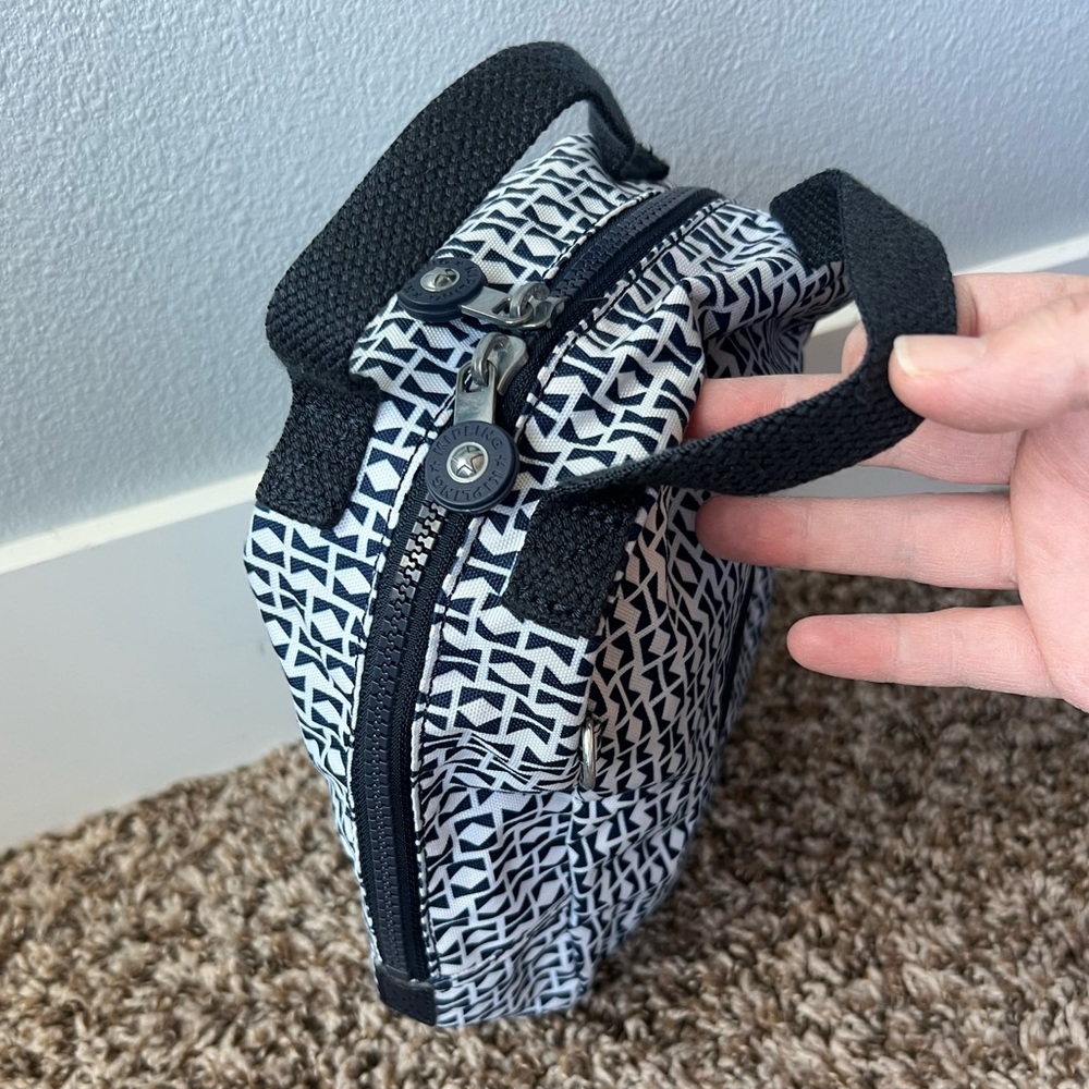 Kipling Navy White Patterned Round Silver Lined Z… - image 2